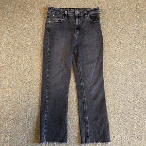 Distressed Bottoms Kick Flare Cropped Jeans